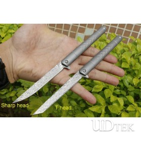 New design magical pen Damascus blade Titanium handle pocket knife UD405423
